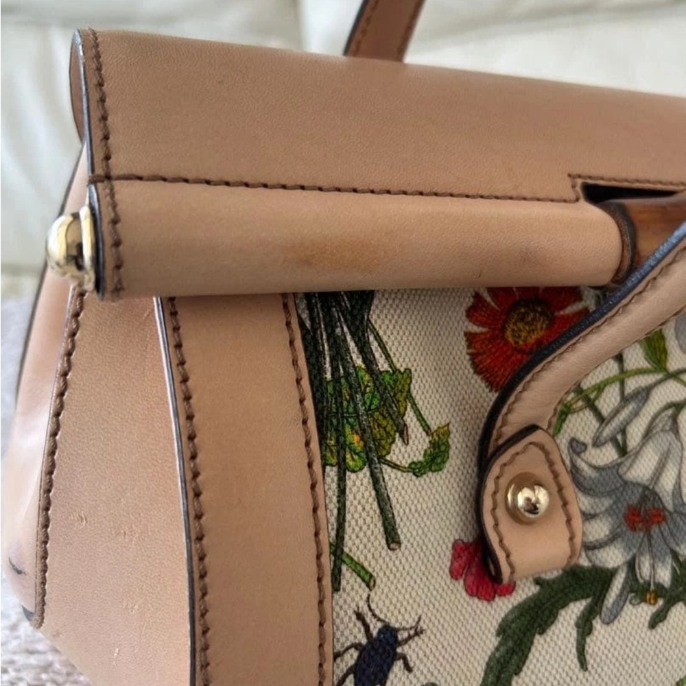 Gucci Floral Canvas and Beige Leather Satchel - Picture 6 of 16